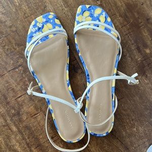 ANN TAYLOR | Printed Leather Strappy Flat Sandals Size 11